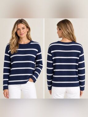 Philosophy Navy and White Striped Crewneck Sweater